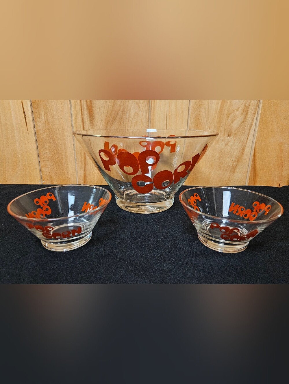 3 Pc Anchor Hocking Red Popcorn Chip Dip Serving Bowls Vintage Snack Dishes Set